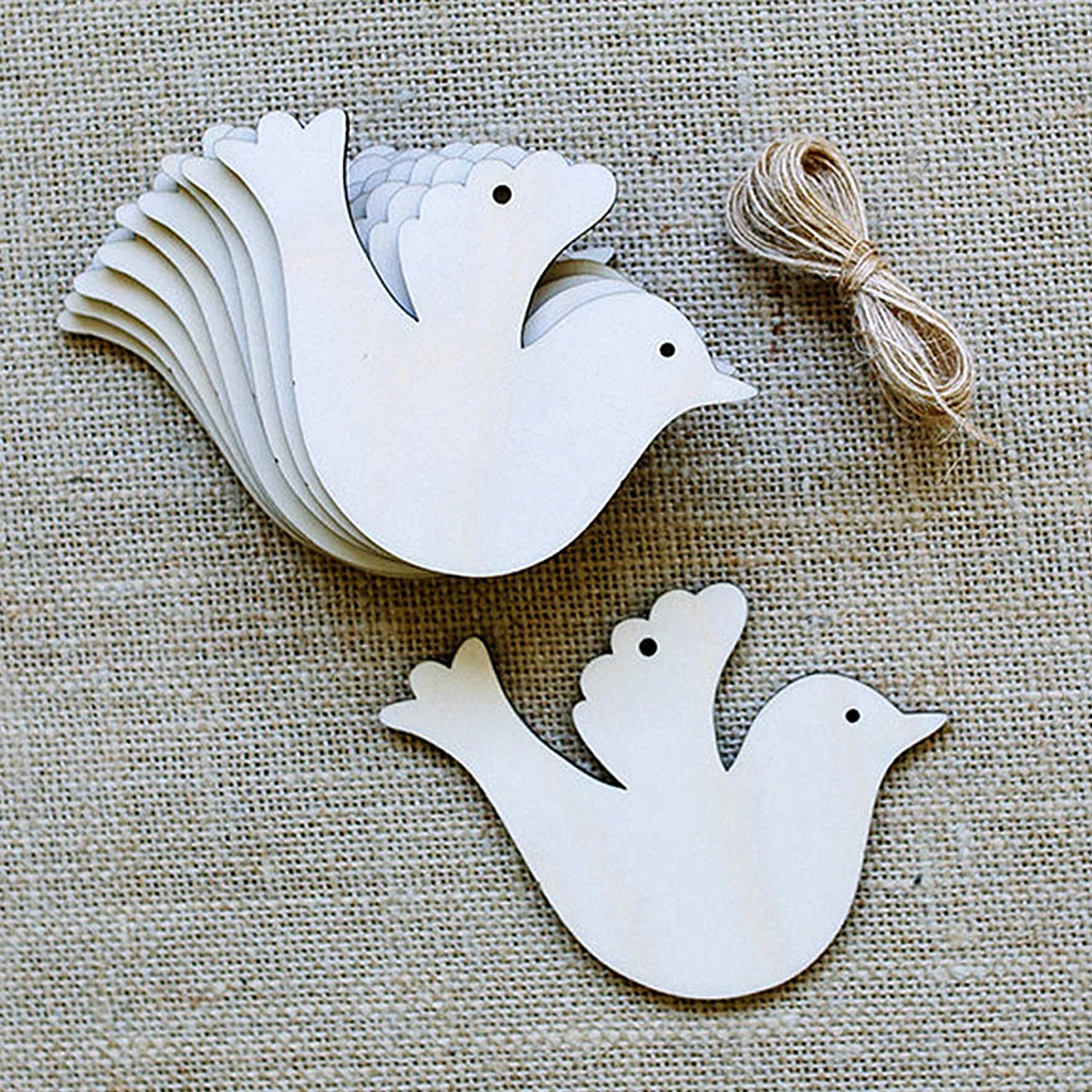 10pcs Blank Christmas Bird Wood Xmas Tree Gift Tags Holiday Labels Hanging Ornaments for Party Festival Favor Kids Toy Gifts