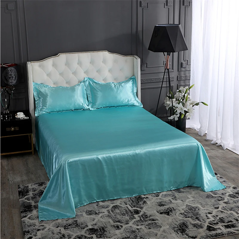 Liv-Esthete Luxury Silk White Flat Sheet Soft Pillowcase Bed Linen Christmas Gift Double Queen King Bed Sheet Healthy Sleep - Цвет: 10