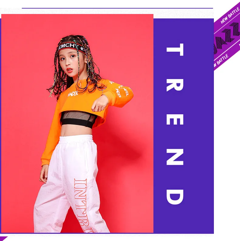 Kid Cool Hip Hop Clothing Hoodie Sweatshirt Shirt Top Crop Hollow Causal Pants for Girl Jazz Ballroom Dance Costume Clothes Wear (7)