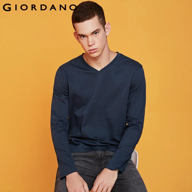 Футболка Giordano мужская с V образным вырезом тенниска в рубчик однотонная майка