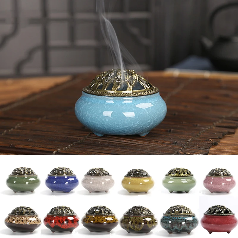 

Lucky Home Decoration for Incense Black Glaze Disc Censer Ceramic Incense Burner Incense Seat Indoor Household A