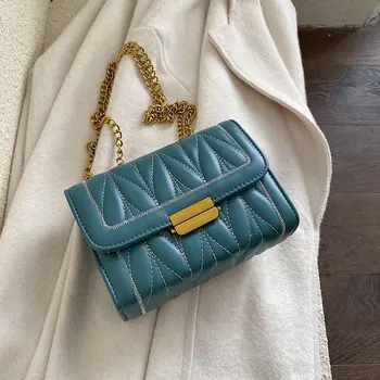 

2020 New Fashion Solid Color Women Handbag Plaid Pattern Leather Clutch Bags Ladies Bag Soft Leather Shoulder Clutch Chain Purse