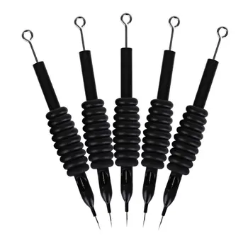 

5Pcs Anti-slip Black Silicone 3/4" Grip Tube With Tip With Pre-sterilized Medical Stainless Steel Tattoo Needle Tinta