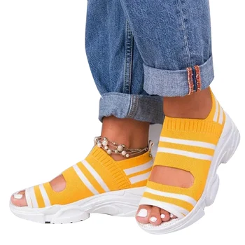 

Woman Platform Sandals Slip On Shoes Wear-resistant Non-slip Soles Calm Walking Knitting Sock Sneakers