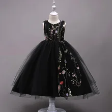 Детская летняя одежда принцессы, праздничные платья без рукавов с вышитыми цветами для девочек на день рождения, Детская туника, Тюлевое свадебное платье