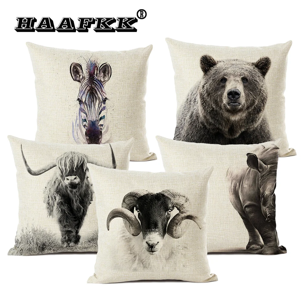 

Animal Portrait Cushion Cover with Lion, Tiger and Bear Pillow, Living Room Sofa Decoration Pillow, Children Gift Pillow 45x45cm