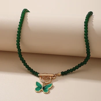 

Tocona Charm Green Bead Chain Choker Necklace for Women 2020 Trendy Butterfly Alloy Metal Party Jewelry Accessories 15699