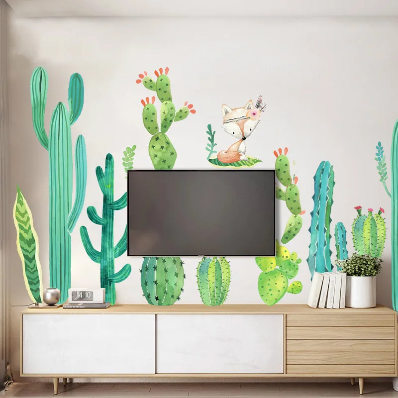 

Nordic Cactus Bonsai Potted Plants Decorative Wall Stickers for Kids Room Home Decor Kitchen Window Living Room Decor Decal