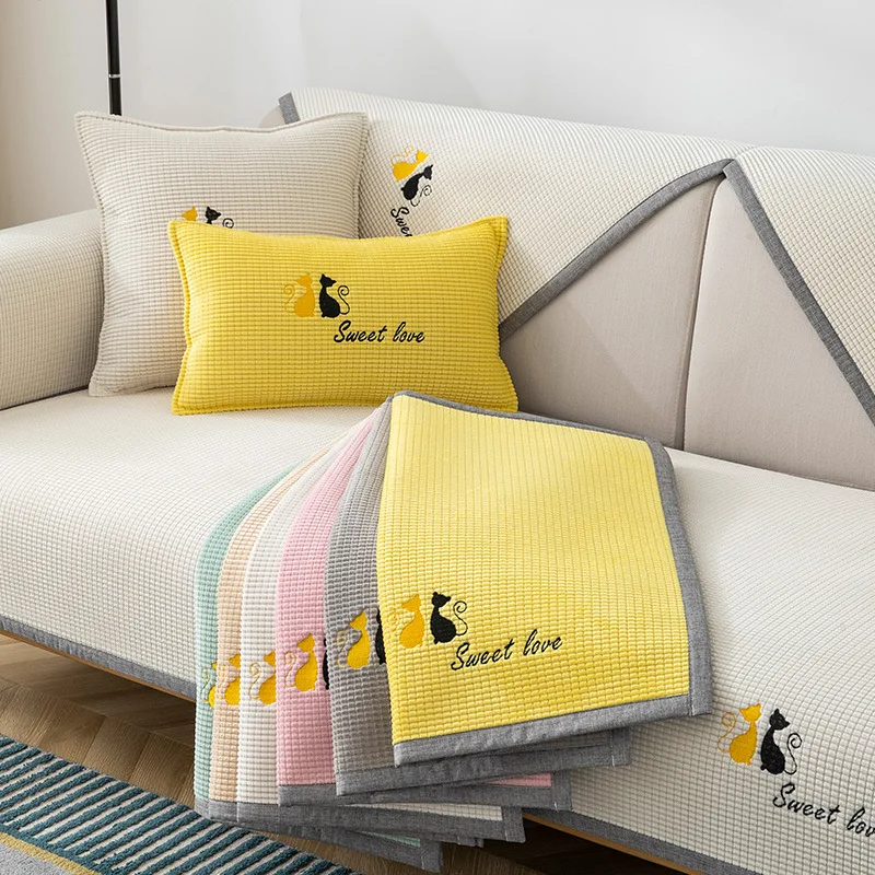 

Modern Simplicity Solid Color Sofa Towel for L Shape Sofa Decor Pillowcase Armrest Plush Fabric Couch Cover for Living Room