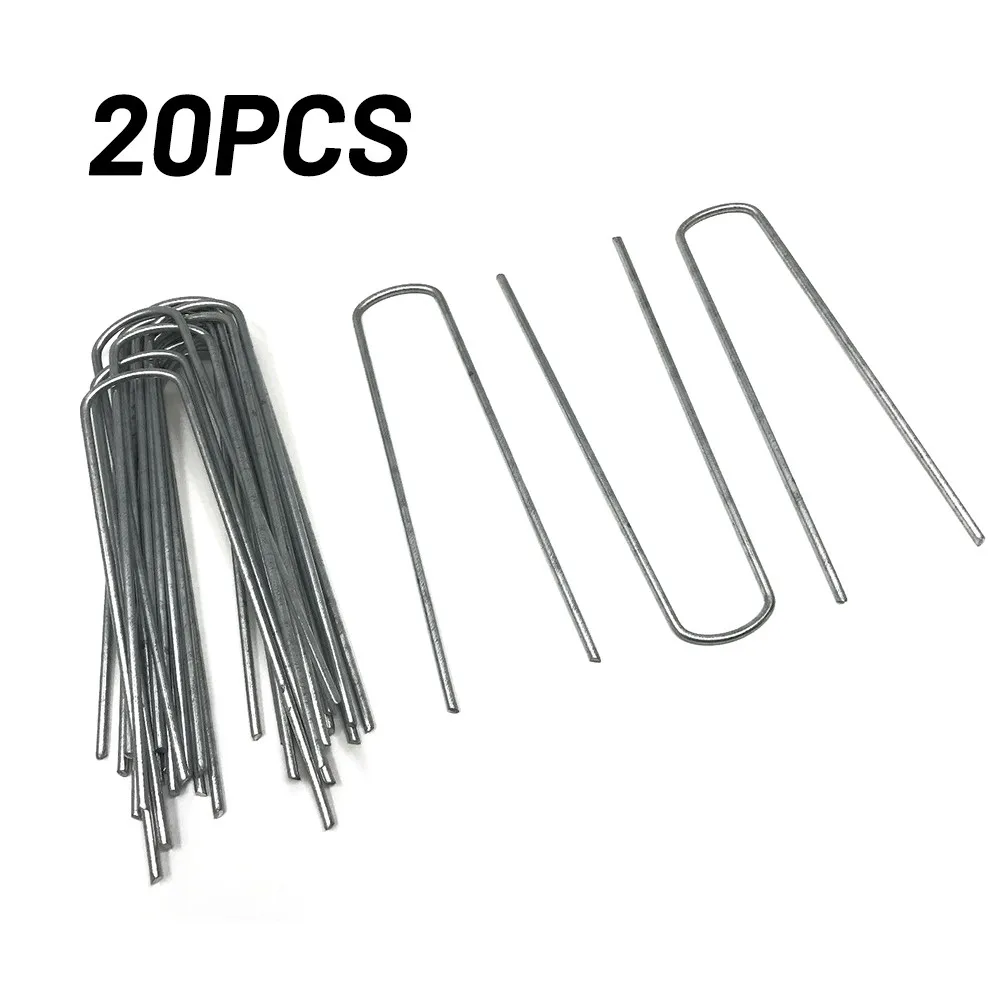 Garden Staples 20pcs Galvanised Metal Ground U Tent Pegs Garden Nail For Garden Greening Plant Fixation Artificial Turf Fixation Greening Part