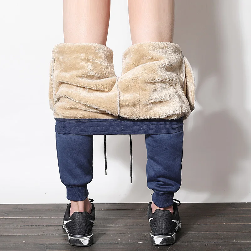 Men's Winter Fleece Cashmere Velvet Thicken Pants Male Warm Trousers Joggers Sweatpants Elastic Waist Loose Long | Мужская одежда