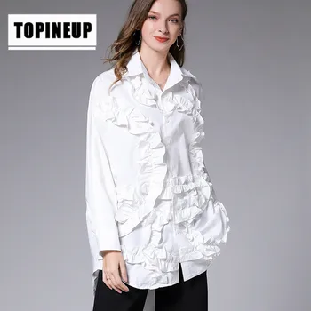 

New Women's Elegant lapel Solid color Large Size Lotus Edge Shirt Loose shirt blouse women