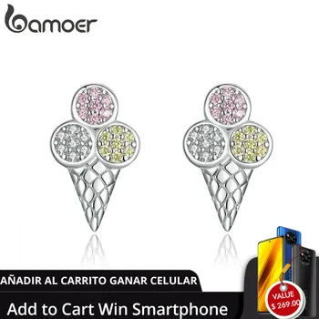 

bamoer Summer Ice Cream Ball Stud Earrings for Women Colorful CZ Sterling Silver 925 Jewelry Korean Design Bijoux SCE642