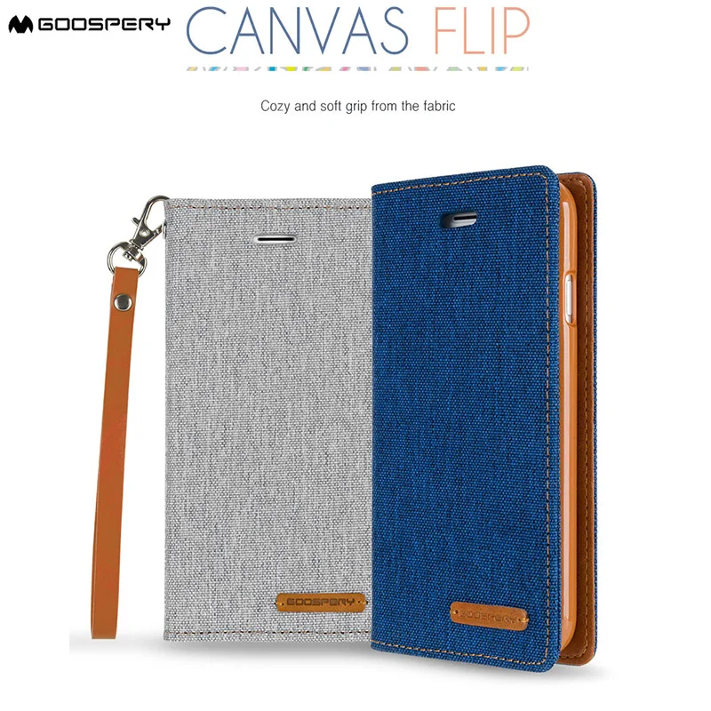 

100% Original GOOSPERY Canvas Flip Cover With Strap PU Leather Wallet Case For iPhone 5 5s SE 6 6s 7 8 Plus X XS XR Xs Max