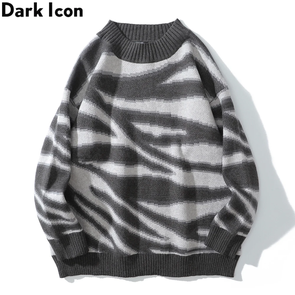 

DARK ICON Zebra Sweater Men Round Neck Streetwear Men's Sweaters 2020 Winter Knitwear Sweater Man