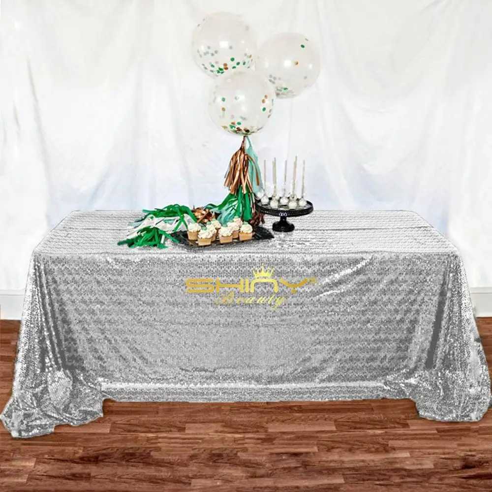 

Glitter Tablecloth Silver 90x156 Inch Rectangle Sequin Tablecloths Tables Decorations for Wedding/Birthday/Party Decor-M0928