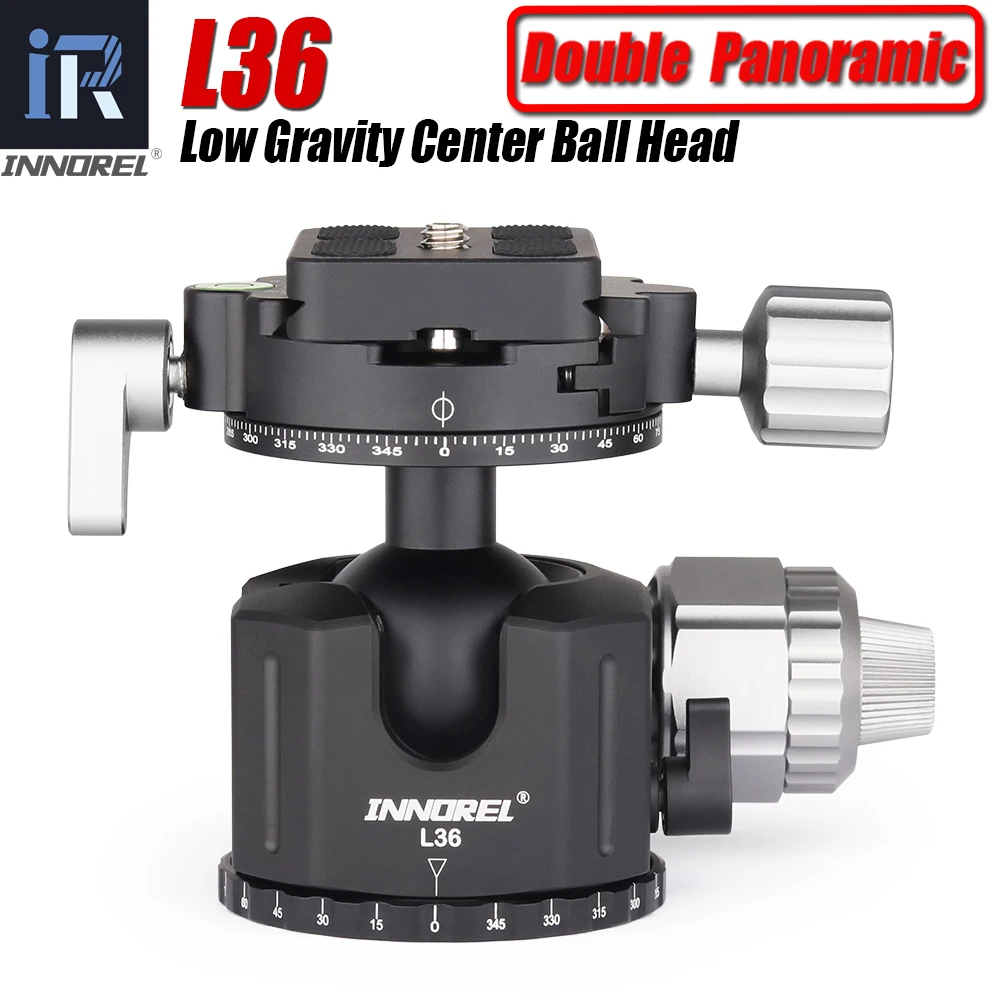 INNOREL L36 Low Center of Gravity Ballhead Panorama Tripod Head with Aluminum Alloy Quick Release Plate for DSLR Cameras