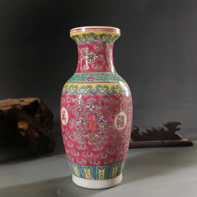 Jingdezhen Art Porcelain Factory Goods 90 Antique Ceramics Hand Painted Green Flower Vase A Long Life 5