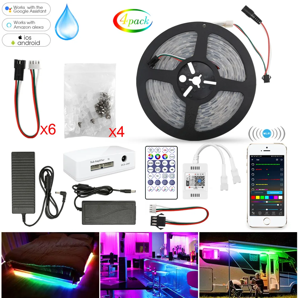 LED Strip Lights RGB 5050 12V Remote Controller WIFI/Bluetooth APP Control Ribbon Lamp Festival Party Bedroom TV Computer Decora