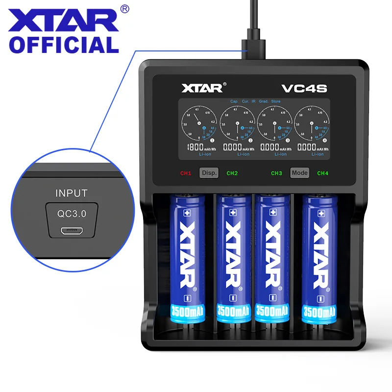 Зарядное устройство XTAR VC4S 18650 QC3.0 быстрая зарядка Micro USB вход зарядное 3 7 в 1 2 AA AAA