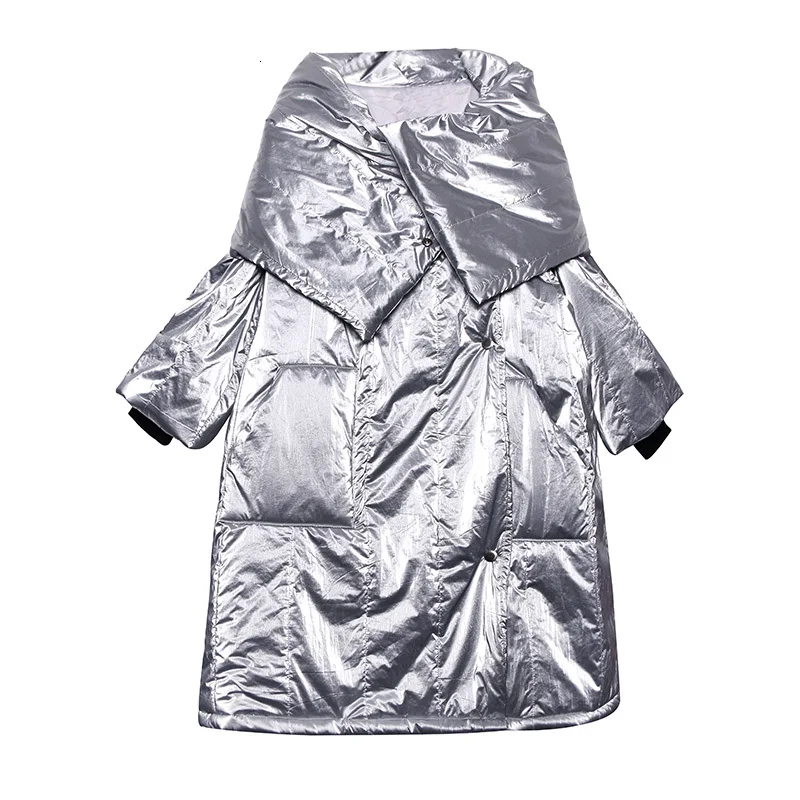 [EAM] Асимметричное пальто с капюшоном большого размера, с хлопковой подкладкой, с длинным рукавом, свободные женские парки, модная новинка осень-зима 19A-a390 - Цвет: silver color