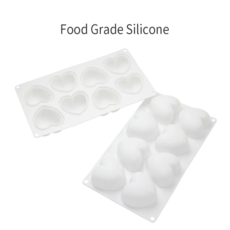 8 Heart Shape Silicone Cake Molds French Dessert Mousse Baking Form Moulds Chocolate Jelly Mold Cake Decoration Tool