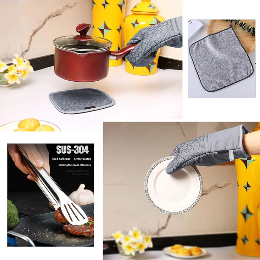 Kitchen Oven Mitts and Pot Holders Heat Resistant Oven Gloves Silicone  Ovenmitts Hotpads Kitchen Mittens Potholders Washable Mit