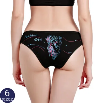 

Fashion Cotton Panties Women 6pcs/set Middle Waist Soft Comfortable Cartoon Pictures Cute Bows Underwear Briefs Women