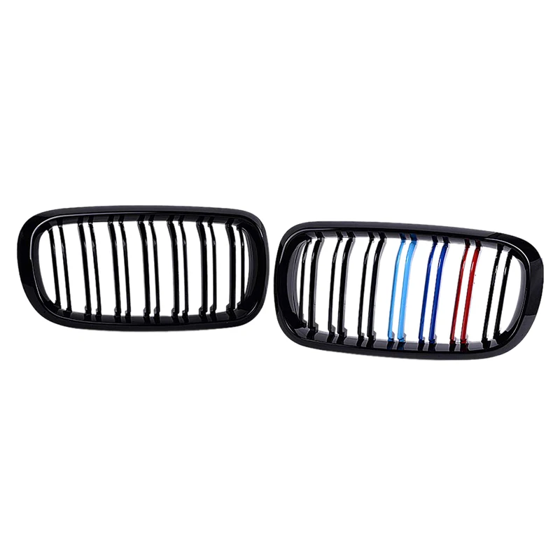 

1 Pair for 14-18 Bmw X5 X6 F15 F16 Glossy Black Dual Slats Abs Front Bumper Kidney Grille Grill Double Line M Color Tri-Color