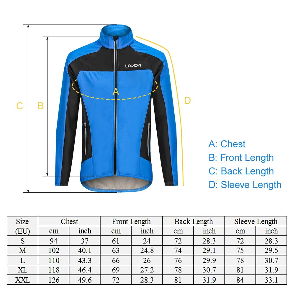 

Men's Winter Cycling Jacket Windproof Thermal Fleece Long Sleeve Riding Bicycle Bike Wind Coat Cycling Clothes Jacket