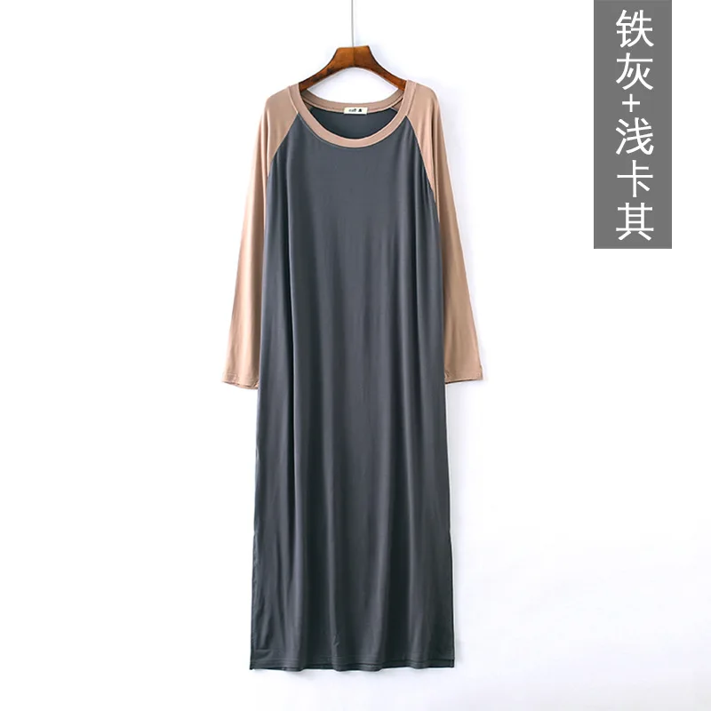 dark grey Женские ночные рубашки, модель пижамы, повседневные ночные платья, большие размеры, лоскутные платья с длинным рукавом, женские свободные ночные рубашки, домашняя одежда - Цвет: dark grey