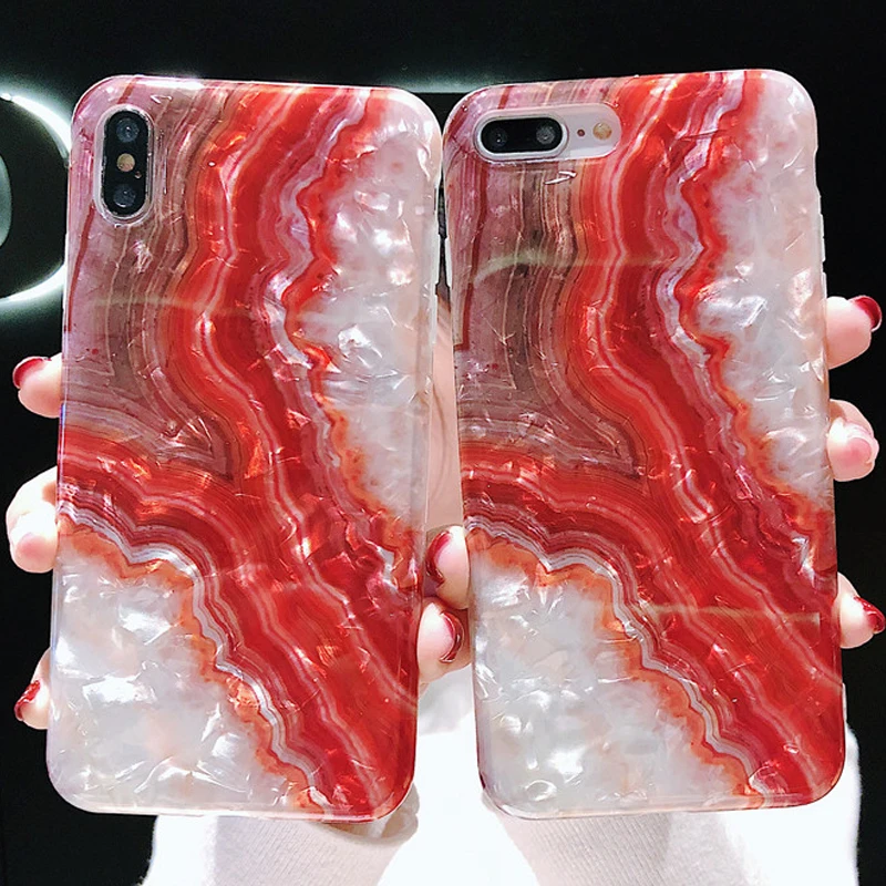 

Simple Red Crystal Pattern Phone Case for iPhone 6 6s 7 8 Plus X Xs XR Xs Max TPU Soft Conch Shell Translucent Bling Back Cover