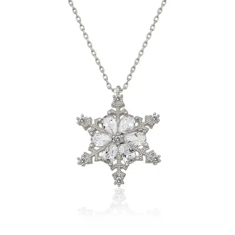 SilverSnowFlowerLadyNecklaceStone925SterlingWomenFineJewelryWeddingPartyBirthday