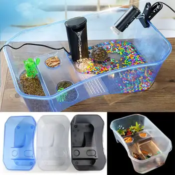 

Aquarium Transparent Turtle Breeding Box Reptile Perched House with Drying Platform for Brazilian Tortoise Water Tank