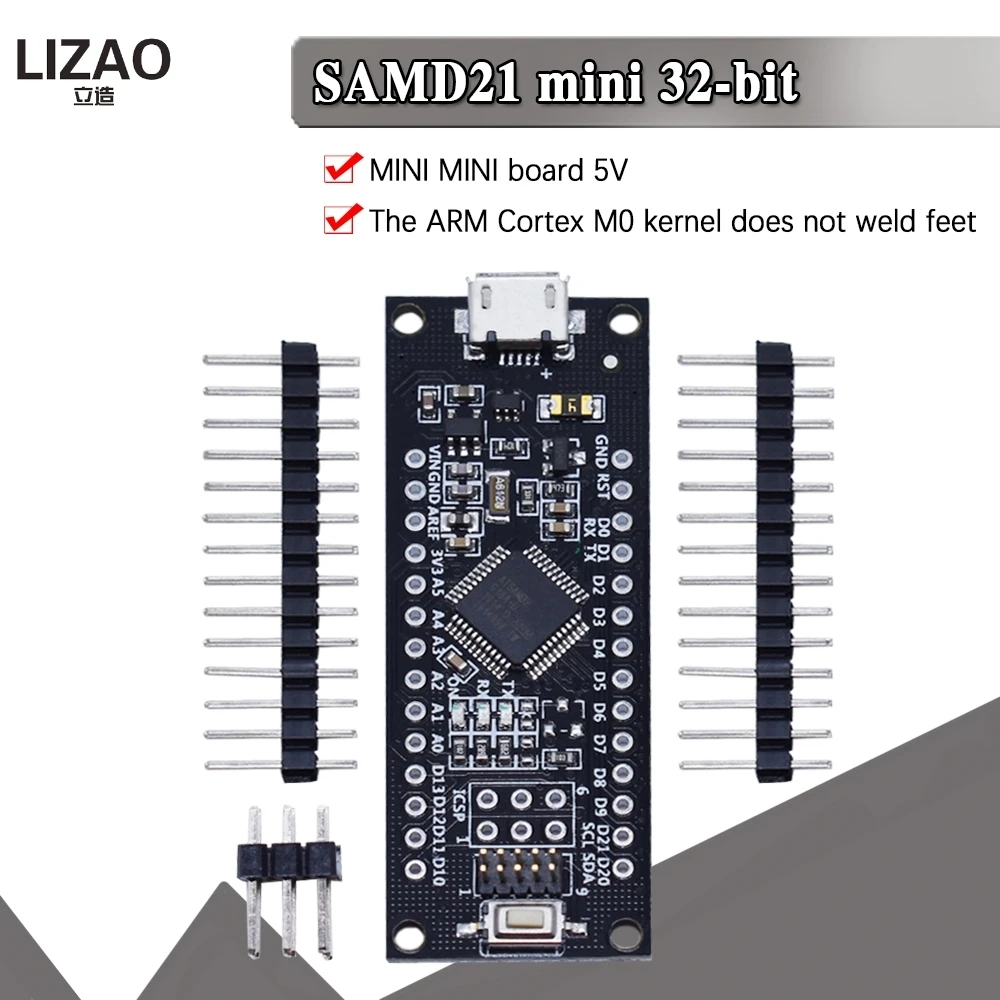 SAMD21 M0-Mini. 32-битный процессор ARM Cortex M0 ядро. Шпильки распаянные. Совместимость с Arduino