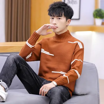 

2020 Men's New Color Matching Pullover Base Sweater Youth Long-Sleeved round Neck Sweater
