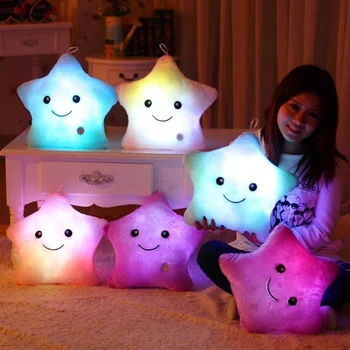 

34CM Creative Toy Luminous Pillow Soft Plush Glowing Colorful Stars Cushion Led Light Toys Gift For Kids Children Girls