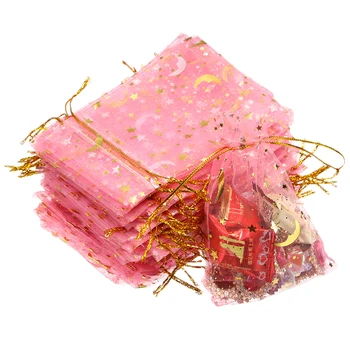 

100pcs/set 9x12cm Moon Star Organza Bags Christmas Drawstring Jewelry Packaging Bags Wedding Party Gift Pouches Bag