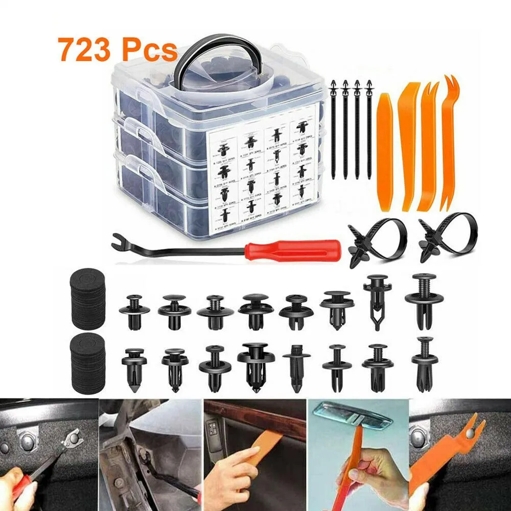 

723Pcs Car Push Retainer Clips & Auto Fasteners Assortment -16 Most Popular Sizes Nylon Bumper Fender Rivets Bumper Kit