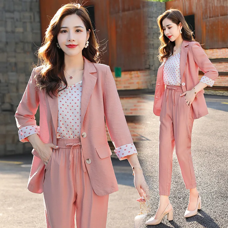 

European Goods 2019 Early Autumn Western Style Early Autumn Online Celebrity Suit Three-piece Set-Women's Young Douyin Ozhouzhan