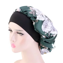

Satin Bonnets for Women Black Wide Elastic Band Floral Print Silky Headwrap Ladies Hair Cover Hat Night Sleeping Cap