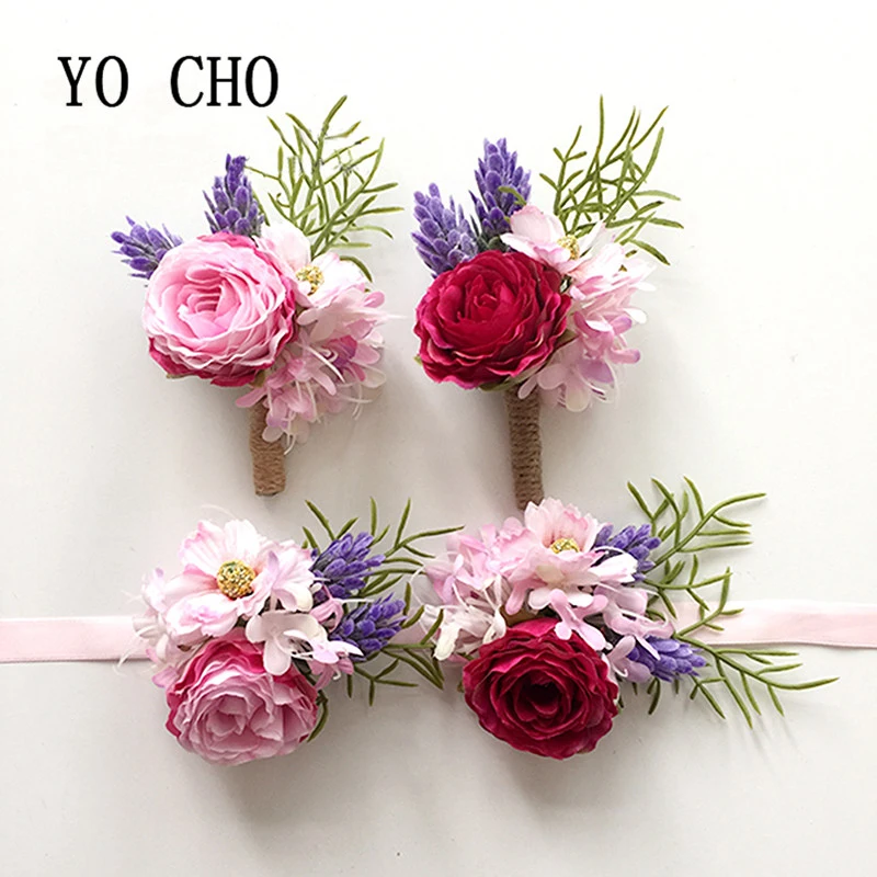 

YO CHO Corsage Wedding Boutonniere Groomsman Flowers Artificial Silk Roses Groom Buttonhole Wedding Planner Marriage Accessories