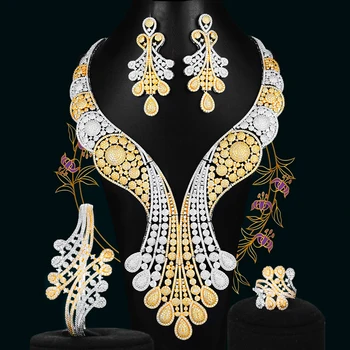 

BIG FASHION 4PCS Luxury Embroidery FLOWERS Jewelry Sets For Women Wedding African Indian Cubic Zircon Dubai Bridal Jewelry 2020