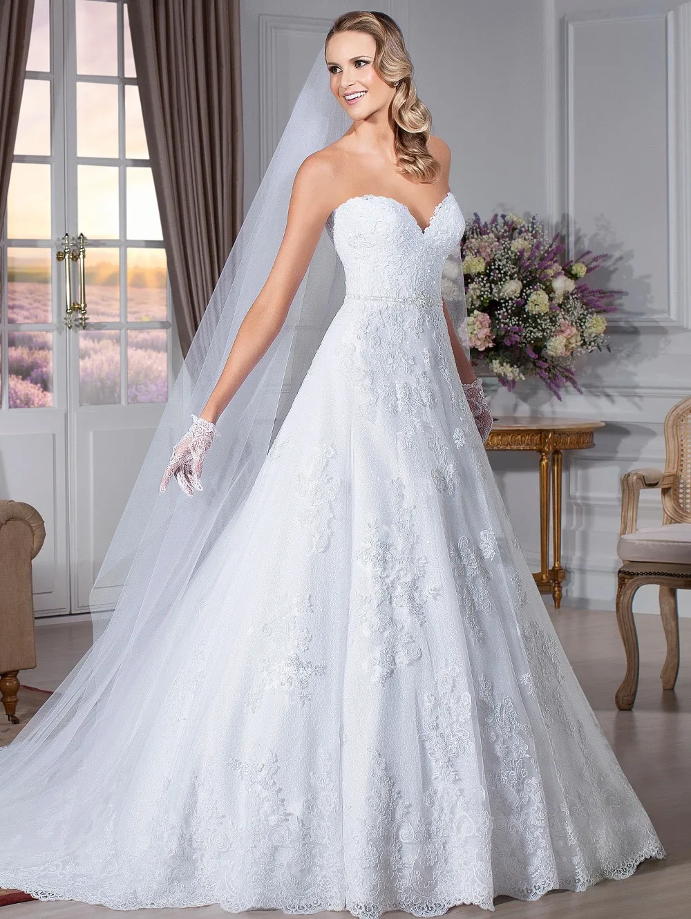 

Custom free Shipping a line lace strapless lace long train brides vestido de noiva bridal gown 2018 mother of the bride dresses
