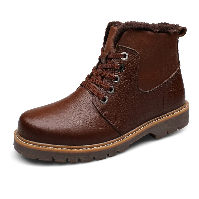 

First Layer Natural Leather Men Martin Boots Worker Boot Winter New Style plus Velvet Warm Cotton Boots Leather Shoes