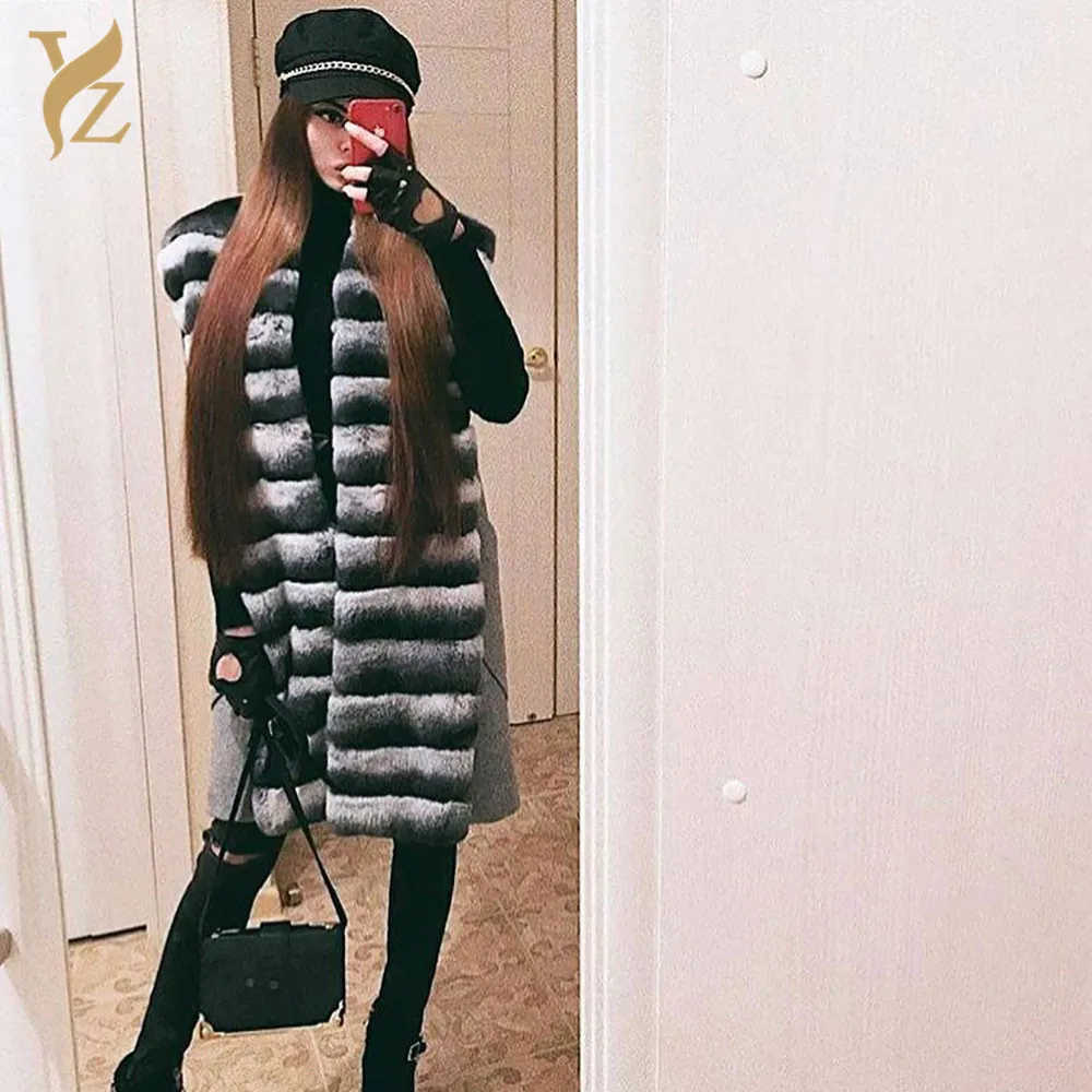 Женская меховая куртка YZ.FURTURE с подкладкой из кроличьего меха шиншиллового