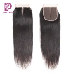 Racily волосы прямые бразильские человеческие волосы 10-22 дюймов 4x4 кружева закрытие натуральный цвет 100% парик из волос Реми 1 шт./лот