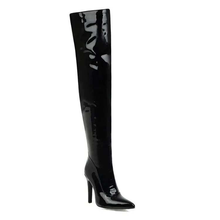 Женские сапоги осень-зима, новые модные женские сапоги выше колена на высоком каблуке с острым носком, на молнии, большие размеры 32-48