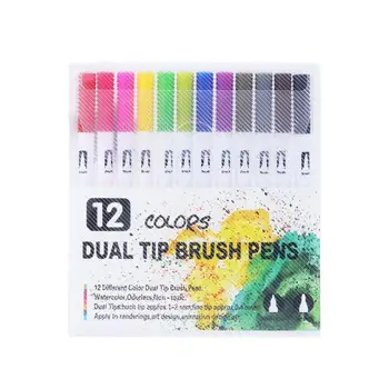 

12 Colour Dual Tip Brush Pens with Fineliners Colouring Art Markers Drawing Ace for Children Adult Colouring Drawing Painting