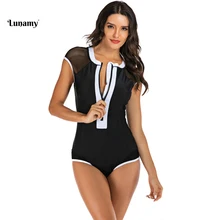 Lunamy сексуальный черный сетчатый сдельный купальник женский купальник без рукавов боди пляжная одежда с молнией купальный костюм женский